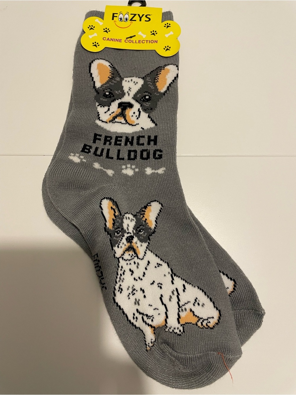 Foozys Brand Size 9-11 Dog Collection Unisex Socks French Bulldog NWT Gray